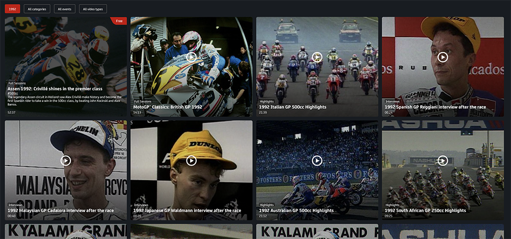 VIDEOPASS甚至有1992年賽季的影片提供車迷免費觀看